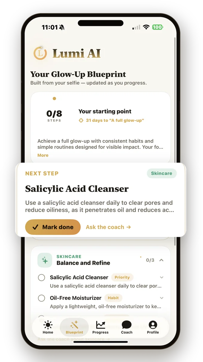 Your personalized Glow-Up Blueprint, built from your selfie